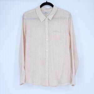 RAILS Kate Silk Blouse White Mini Cheetah Button Up Long Sleeve Women's L